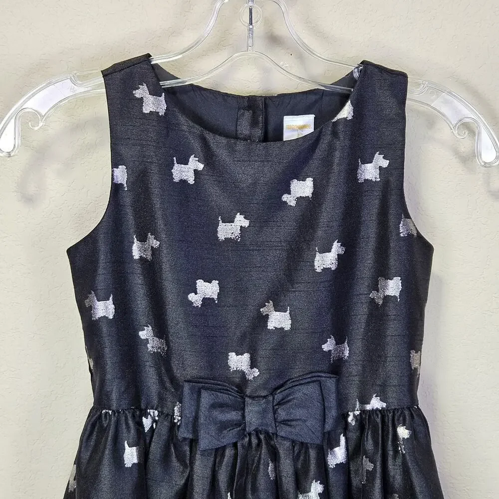 Gymboree Scottie Dog Dress Girls 7 Party Sleeveless Black Silver Bow Wedding Fun